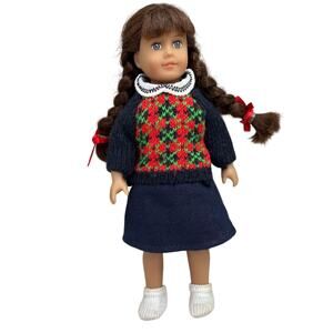 American Girl Mini Molly Doll with Outfit 6.5" Skirt Argyle Sweater Ribbons